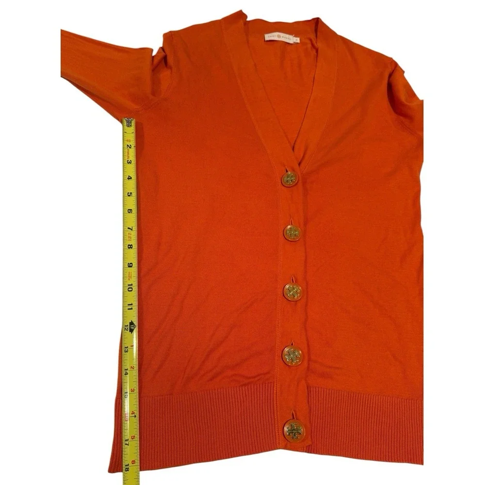 Tory Burch Orange V-Neck Button Front Lightweight Knit Cardigan Sweater M